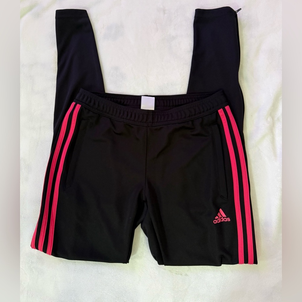 Adidas Women’s Black and Pink Climacool Track Pants Size Small